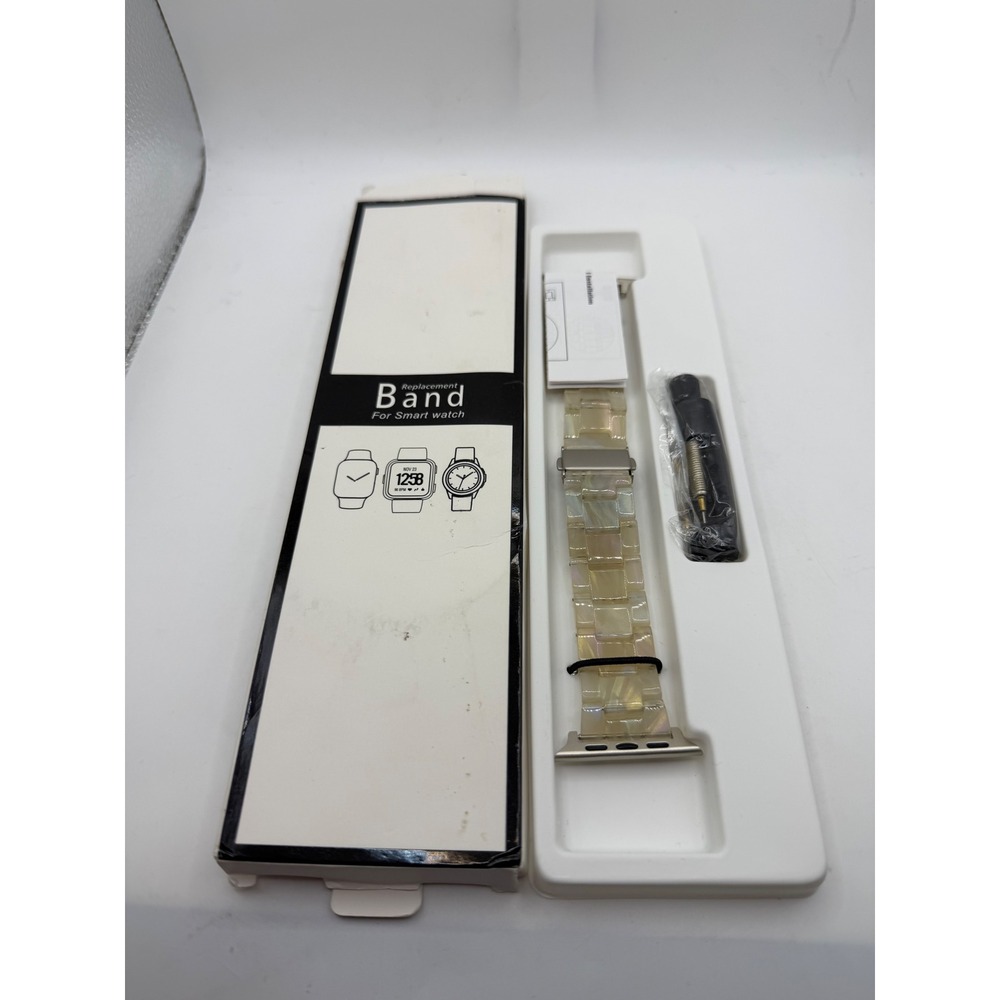 Electim Resin Smart Watch Band 42/44/45mm Iridescent Pearl Link Strap with Tool